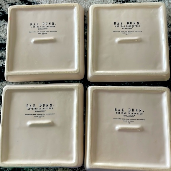 Rae Dunn Set of 4 Square Snack plates. Ceramic, dishwasher safe. - Picture 5 of 6
